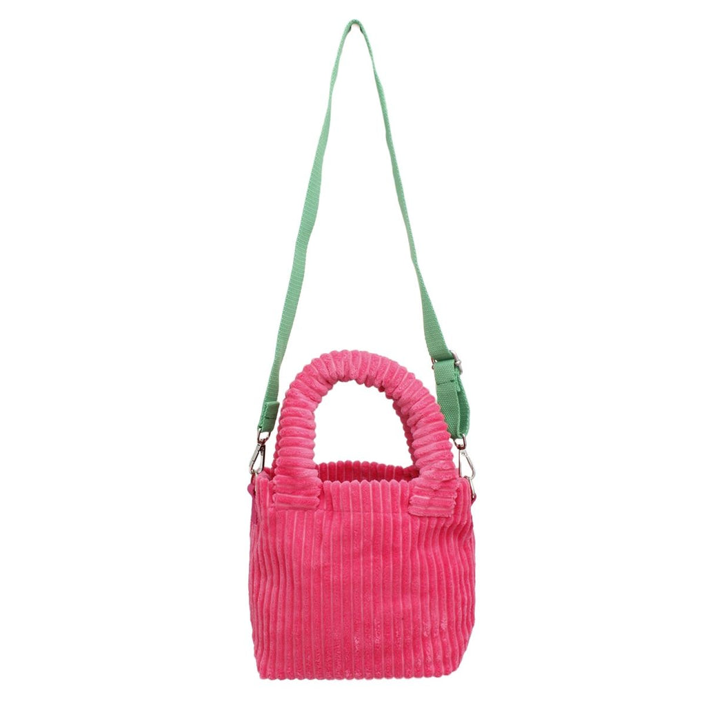 Pink corduroy small tote green strap crossbody purse handbag women bold