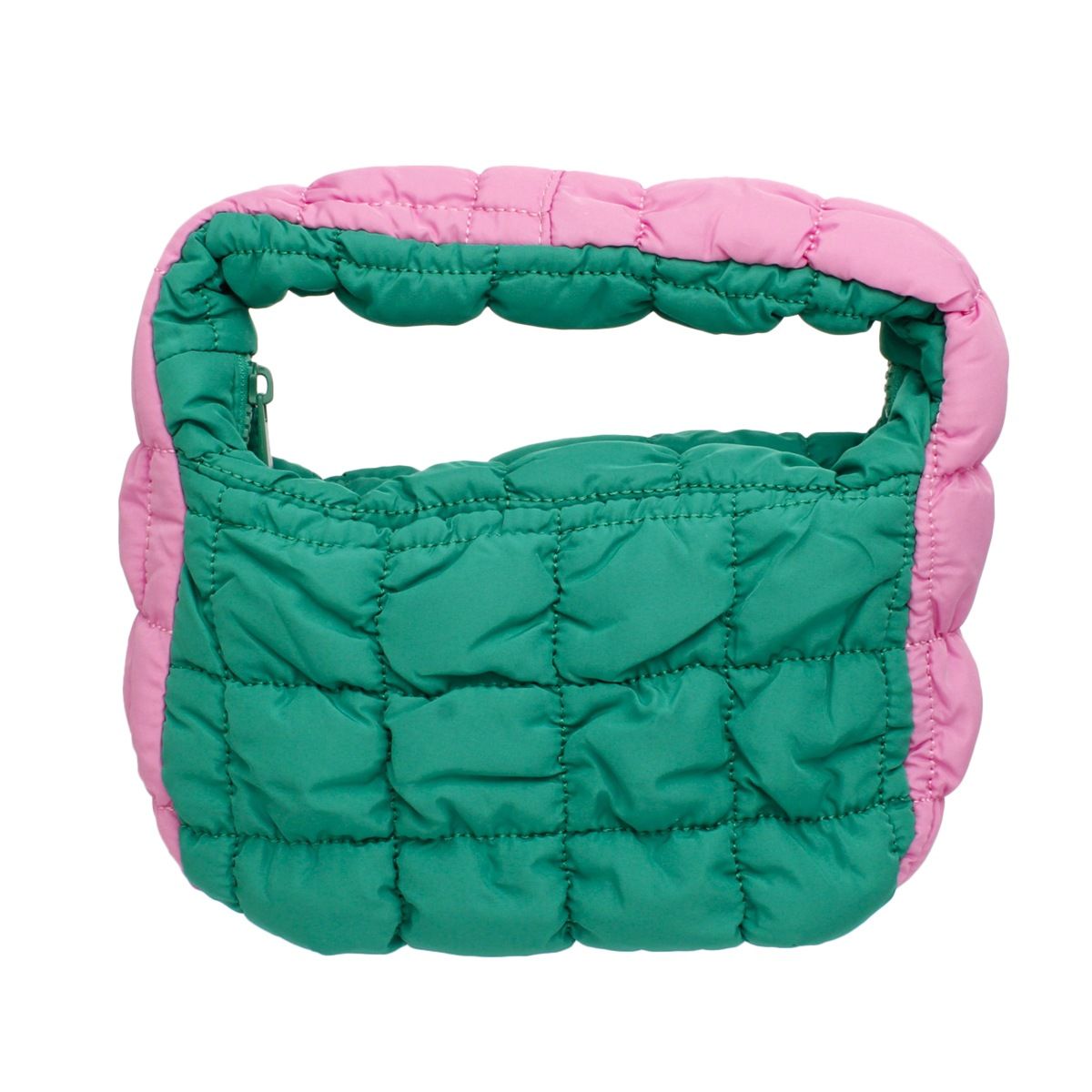 Pink and Green Bag Mini Quilted Puffer Pink Green Bag