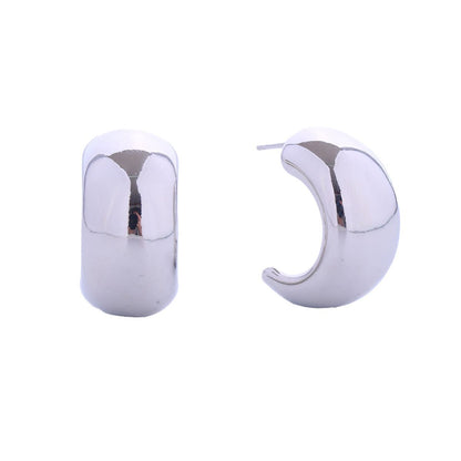 Hoop White Gold Small Moon Wide Earrings for Women