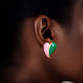 Pink green heart stud earrings 14K gold dipped hypoallergenic statement jewelry women