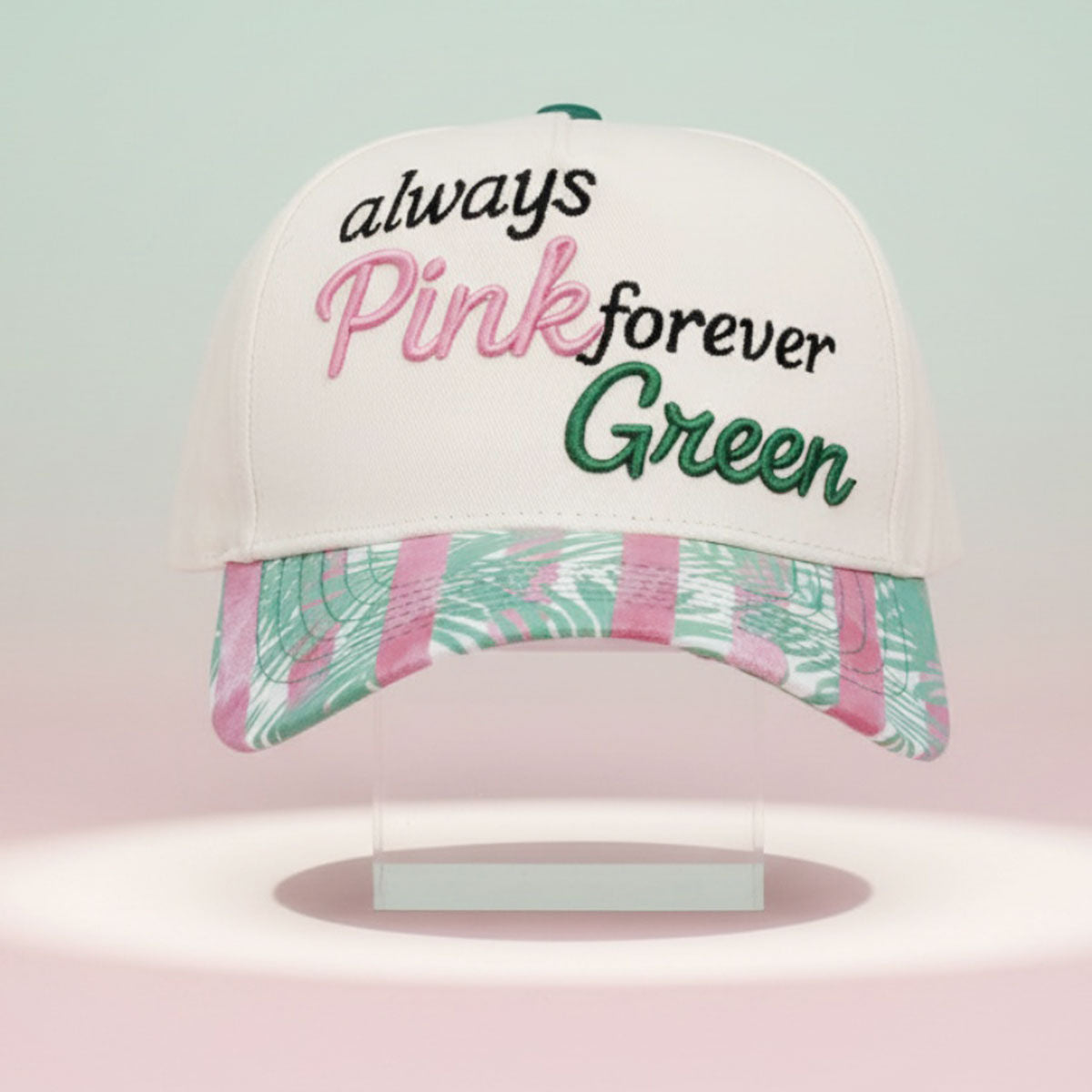 Always pink forever green baseball cap embroidered pink green fashion hat women