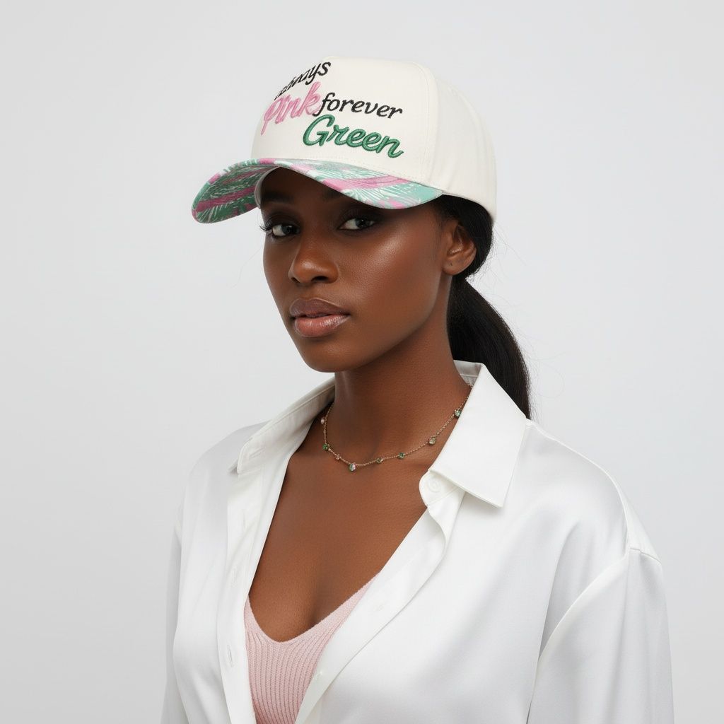 Always pink forever green baseball cap worn on head women front view bold