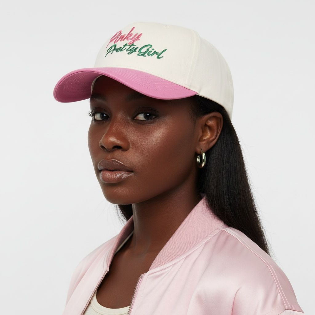 Pink green pinky pretty girl baseball cap worn on head front view