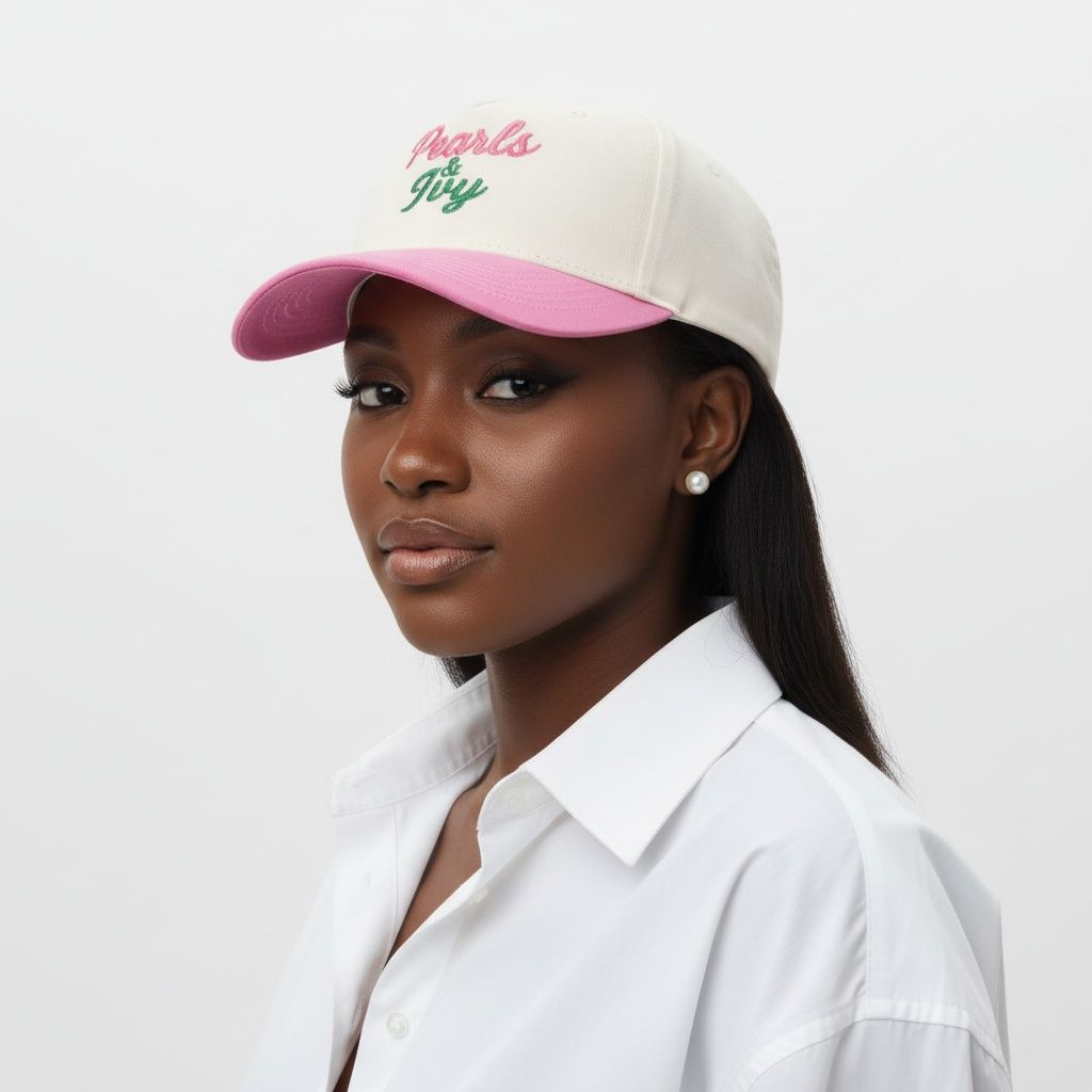 Pink green pearl ivy baseball cap worn on head women front view