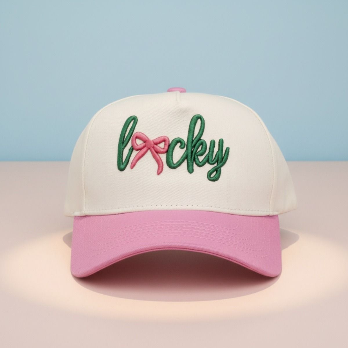 Pink green lucky bow baseball cap embroidered fashion hat women bold