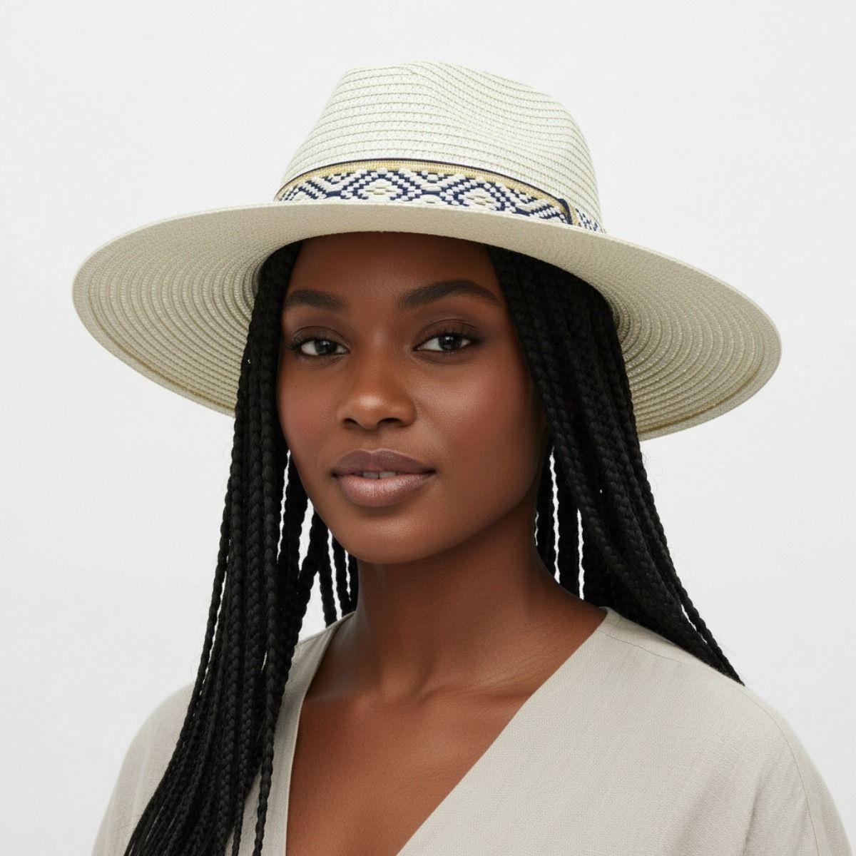 Ivory Straw Panama Fedora