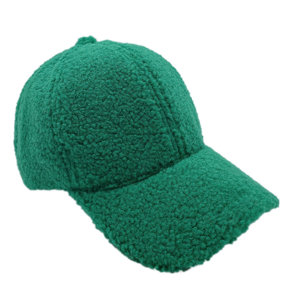 Green sherpa baseball cap women soft plush gold buckle fashion hat bold