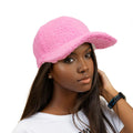 Pink sherpa baseball cap women soft plush fashion hat bold