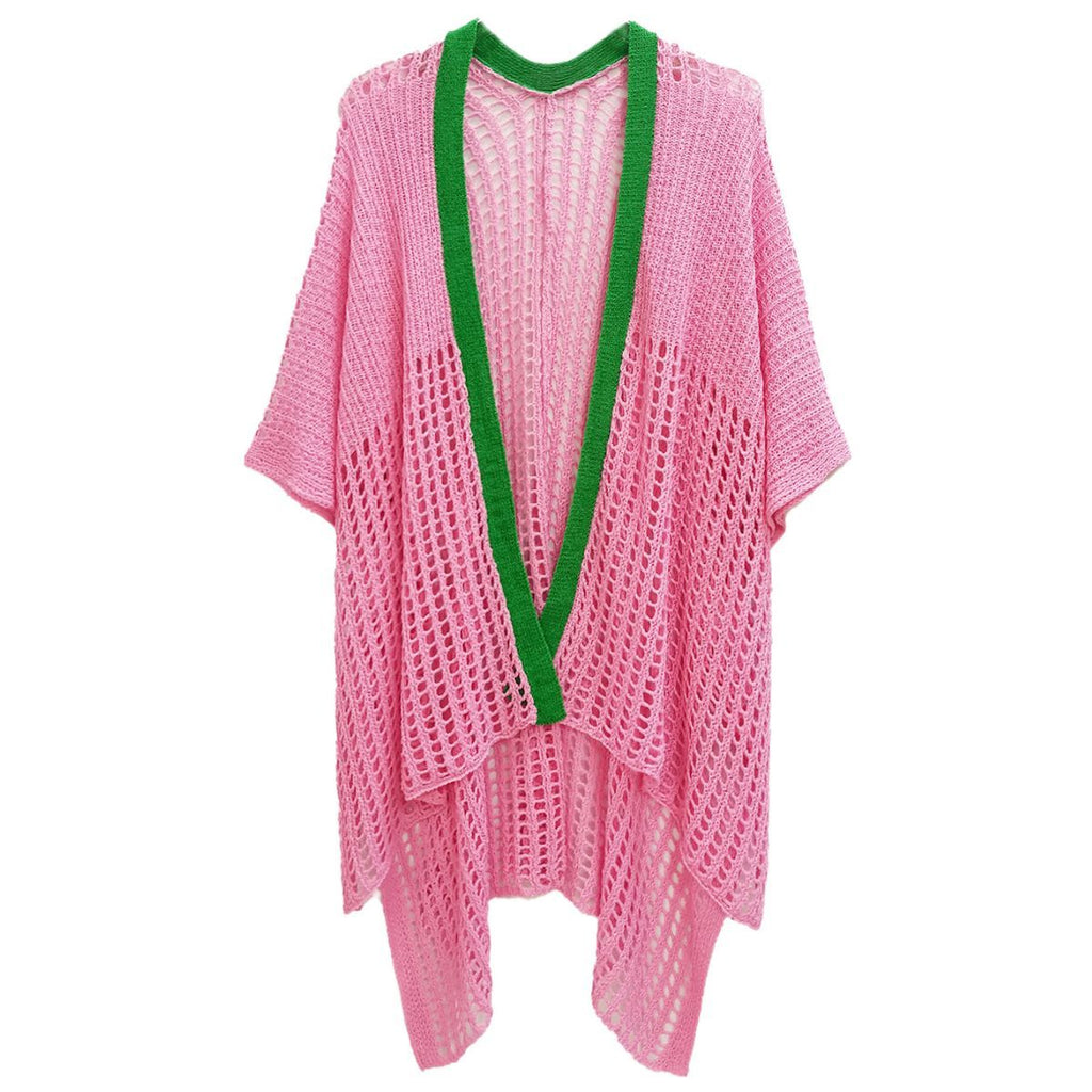 Pink green crochet kimono full length view women fashion