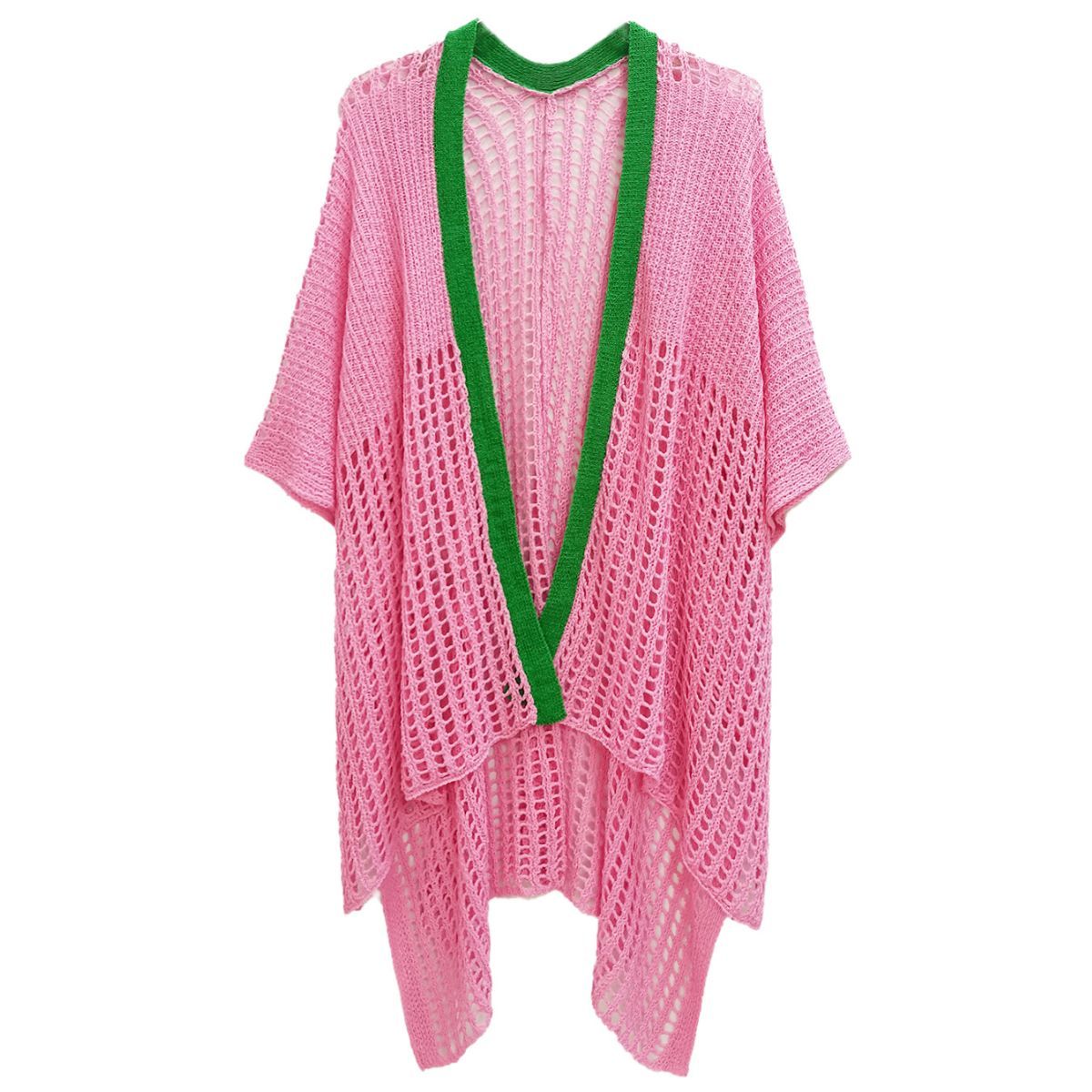Pink green crochet kimono full length view women fashion