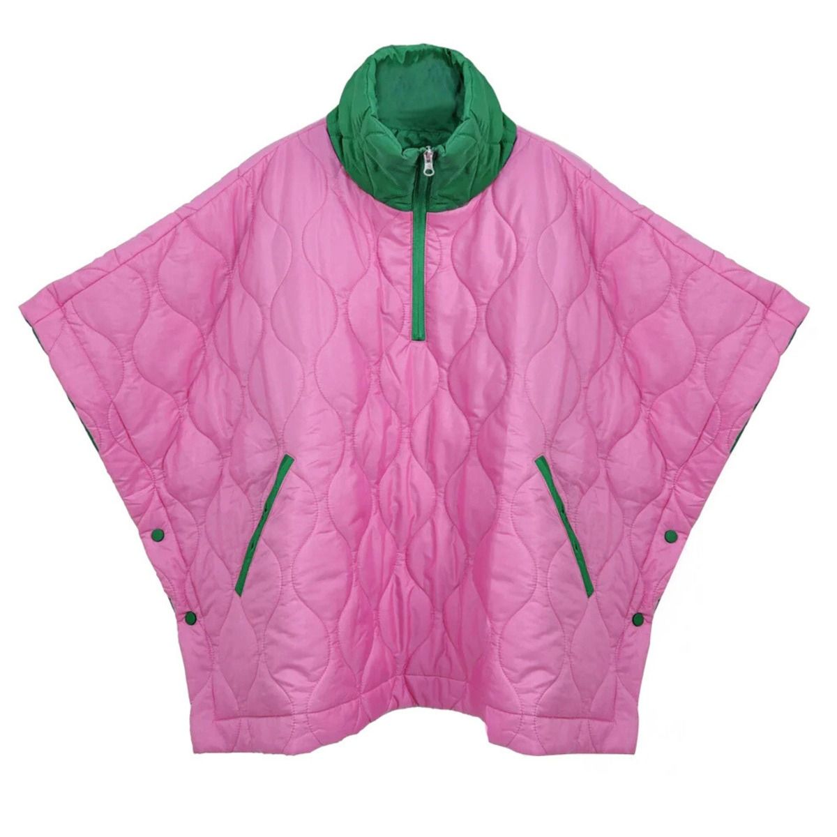 Pink and Green Poncho Quilted Puffer Pink and Green Poncho