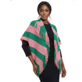 Pink green stripe fringe cocoon cardigan top soft knit layering women bold