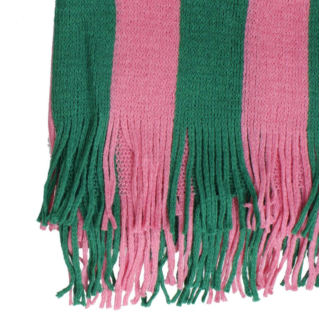 Pink green stripe knit fringe top flat lay detail