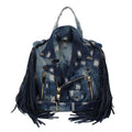 Moto Backpack Dark Distressed Denim Handbag