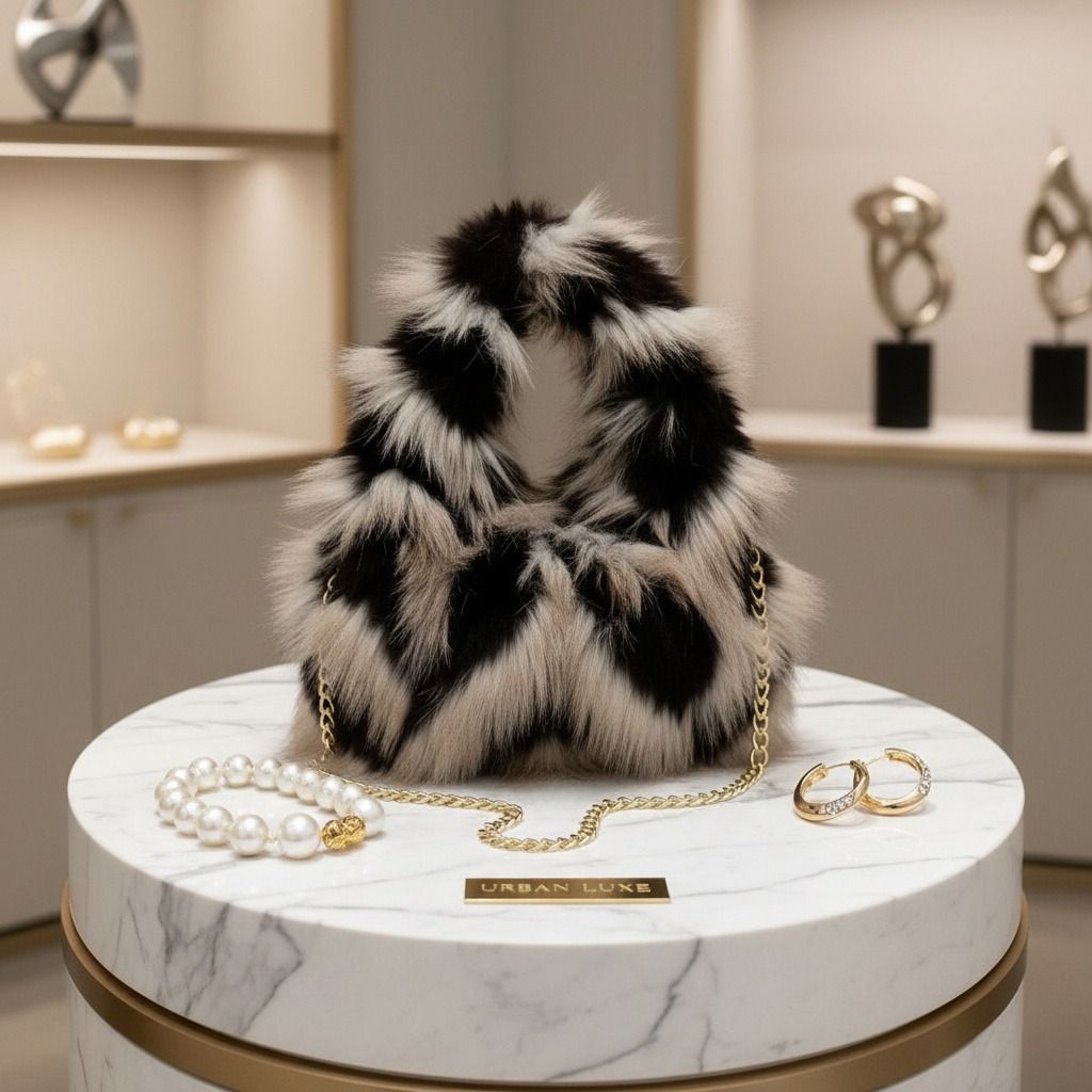 Shoulder Bag Cream and Black Fur Street Chic Purse