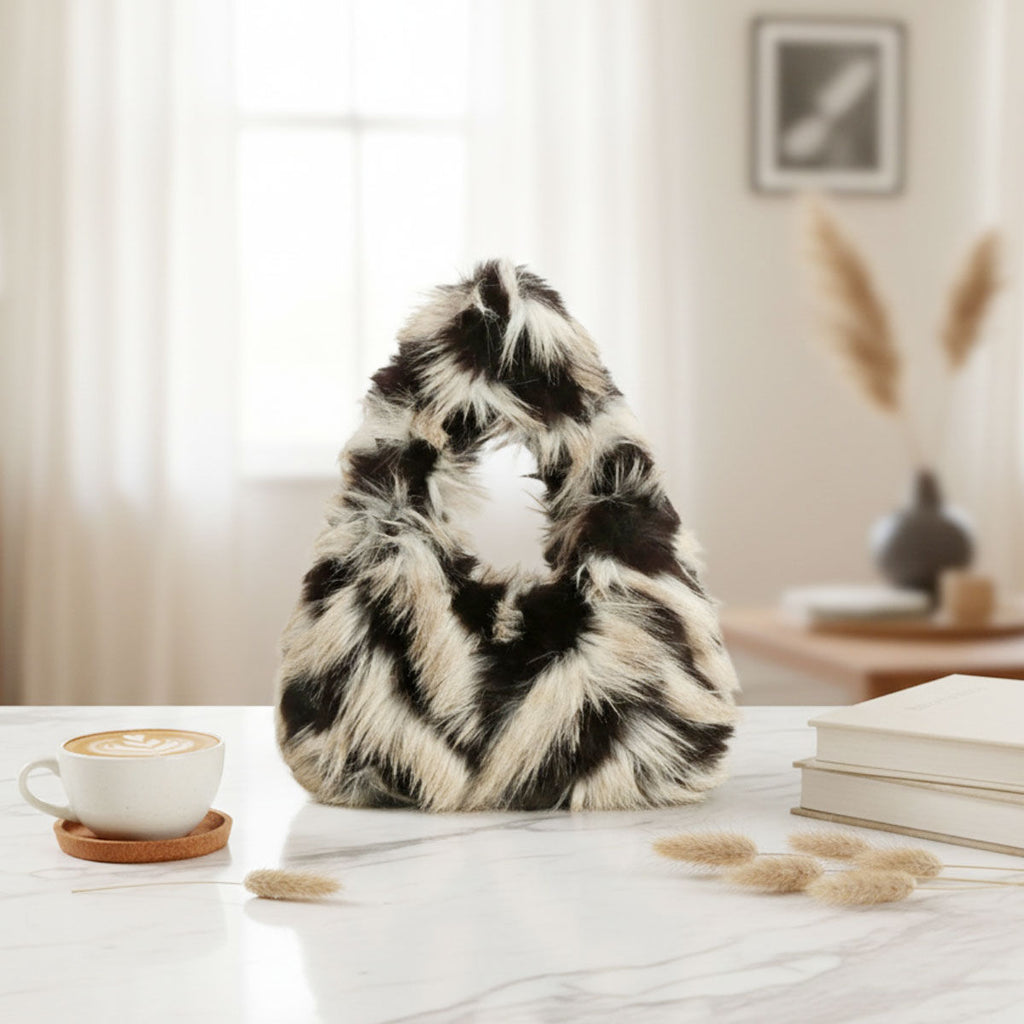 Shoulder Bag Cream and Black Fur Street Chic Purse
