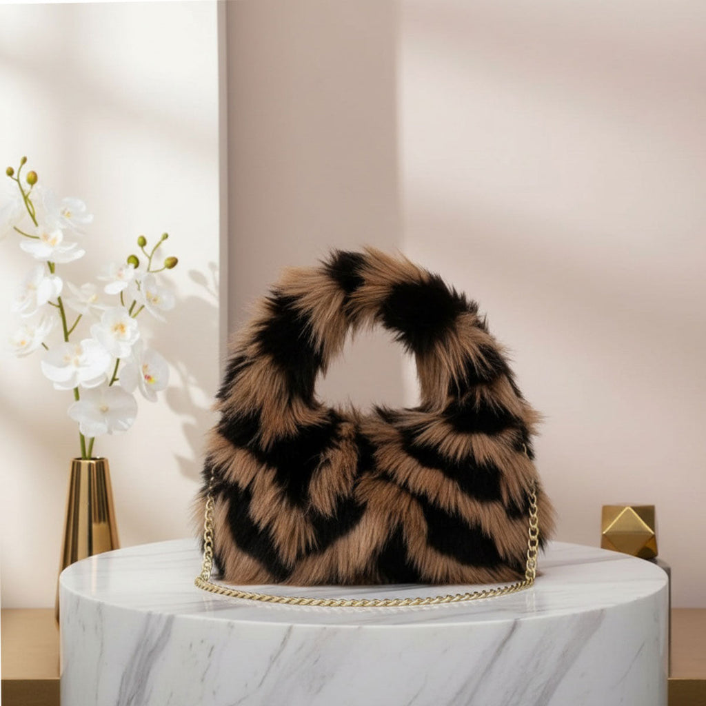 Shoulder Fur Bag Brown and Black Fur  Street Chic Purse