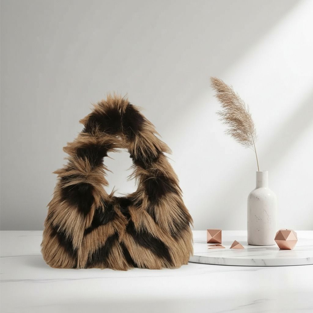 Shoulder Bag Brown Fur Purse and Black Fur Street Chic Purse