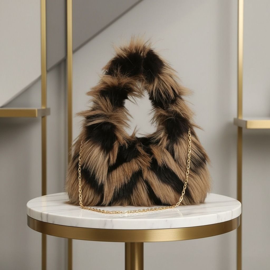 Shoulder Faux Fur Bag Brown and Black Furry Street Chic Purse