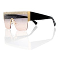 Purple gradient shield pave rhinestone brow line sunglasses women UV400 glam eyewear