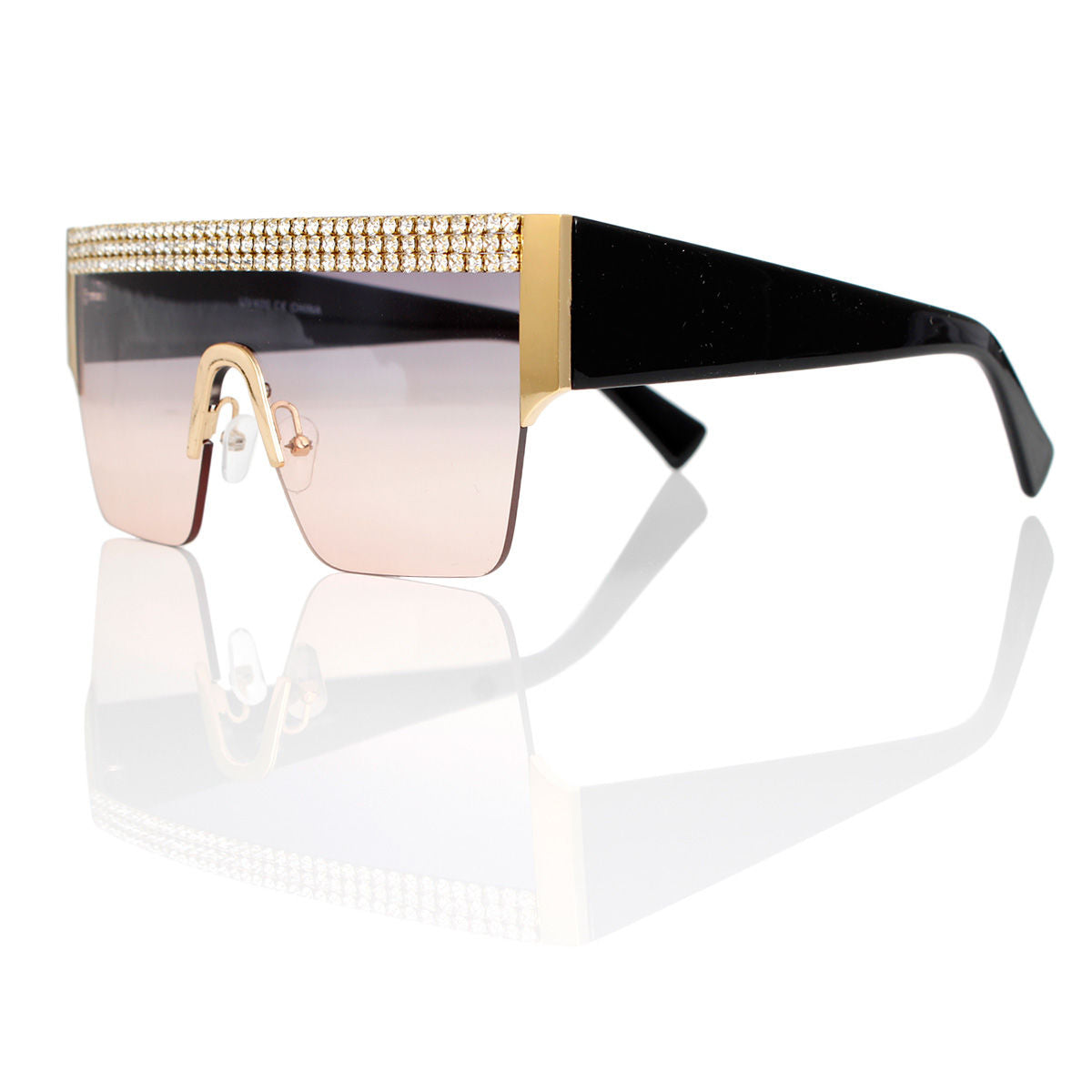 Purple gradient shield pave rhinestone brow line sunglasses women UV400 glam eyewear