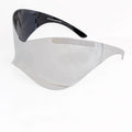 Silver mask wrap oversized shield sunglasses women futuristic UV400 eyewear sleek
