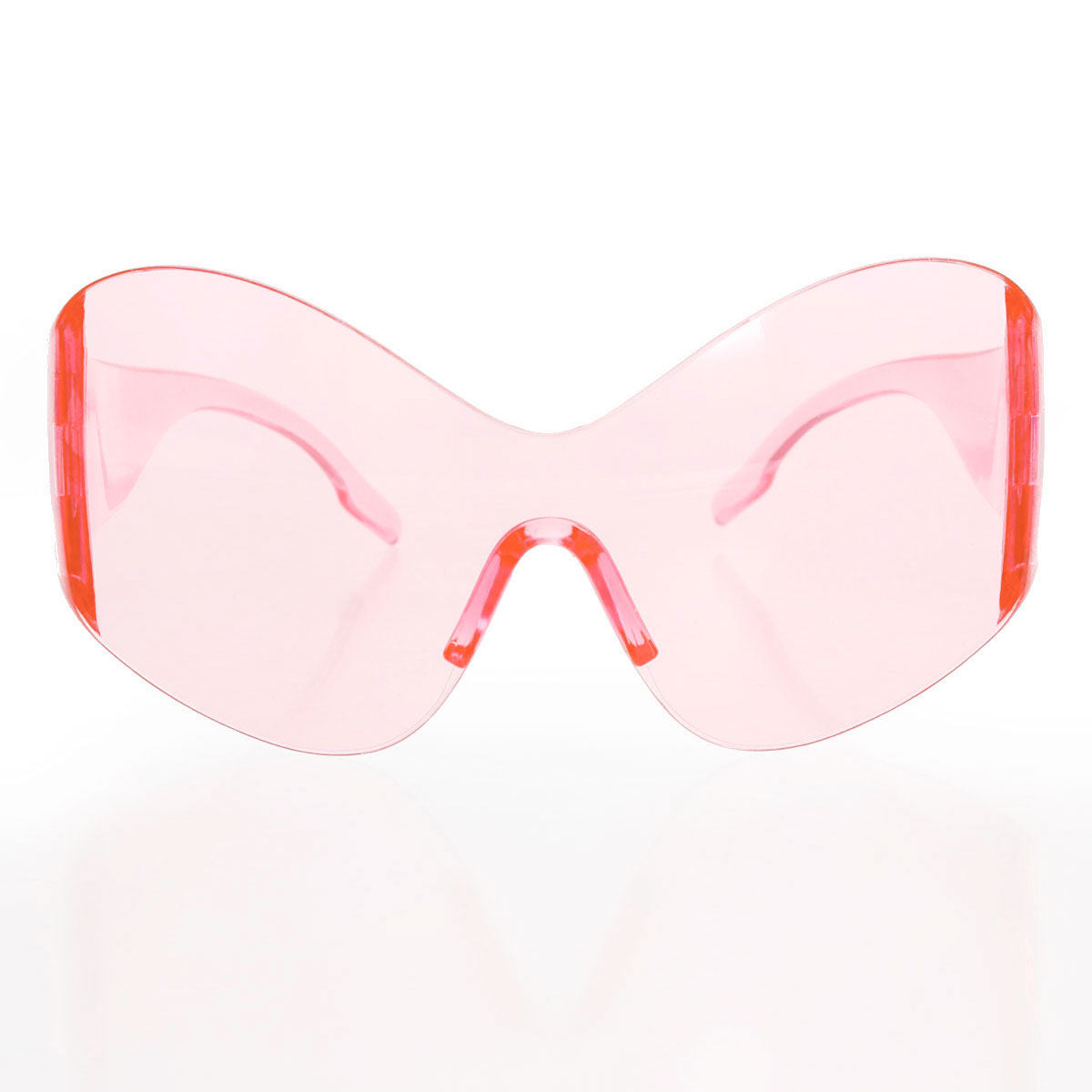Pink butterfly mask sunglasses side profile one piece lens detail