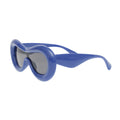 Blue puffed frame visor sunglasses women bold rounded shield UV protection