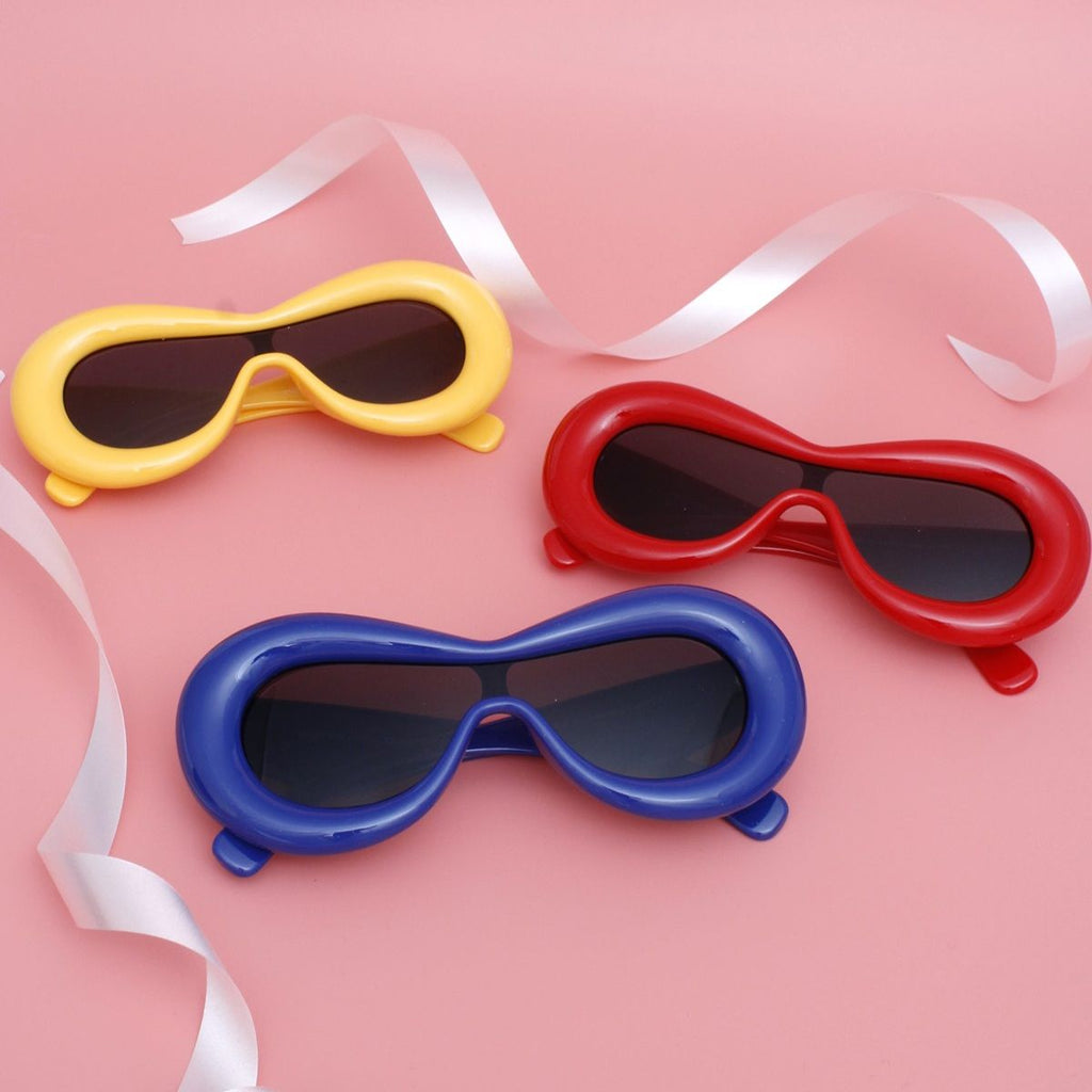 Blue puffed frame visor sunglasses women front bold view