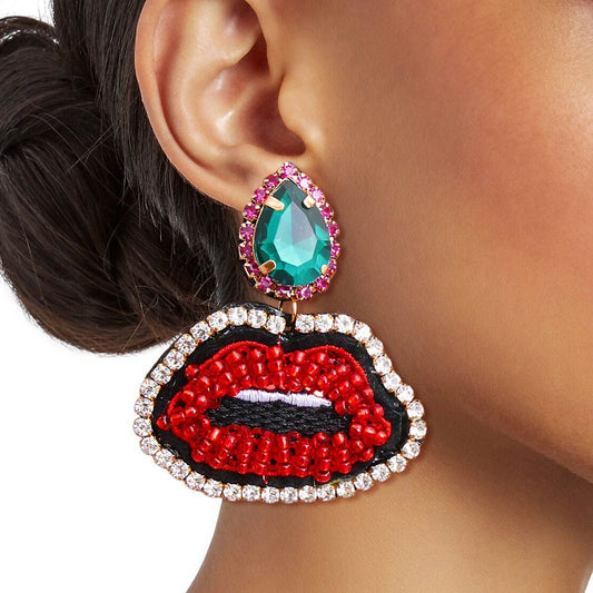 Green Teardrop Lips Valentine Earrings