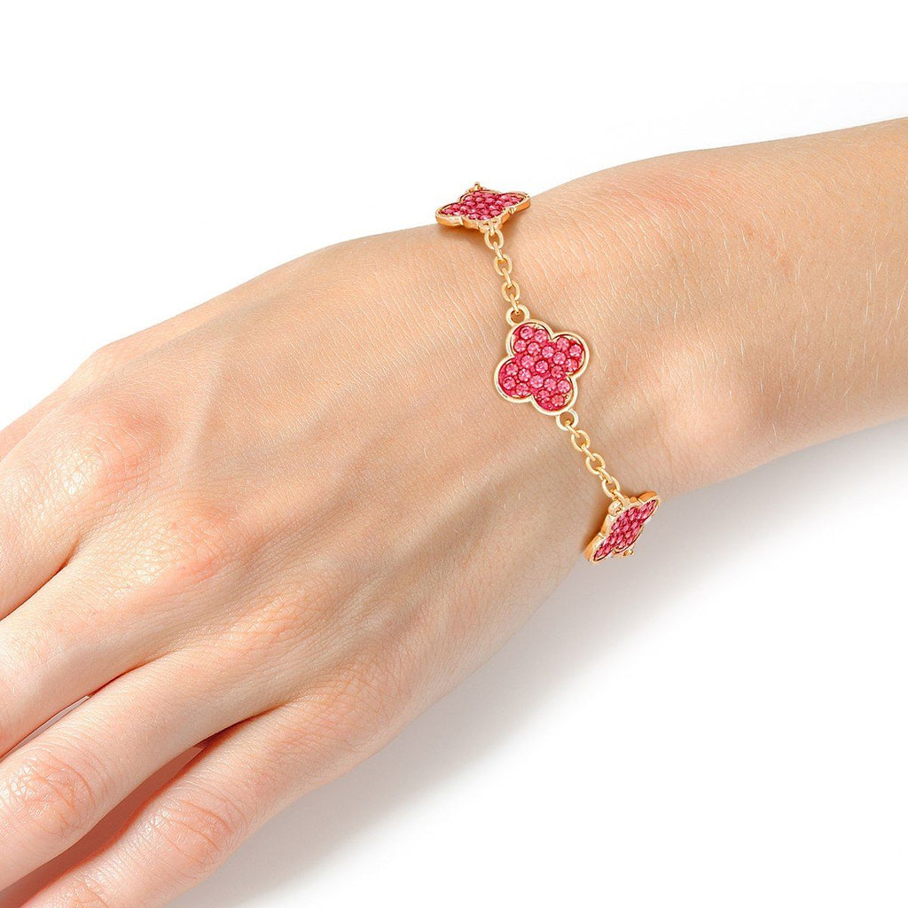 Clover Bracelet Pink Rhinestone Quatrefoil Clovers
