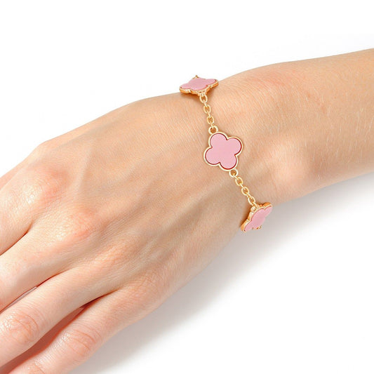 Clover Bracelet Pink & Gold Chain Bracelet Pink Quatrefoil Clovers Women