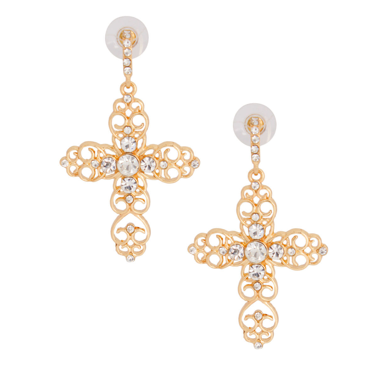 Gold filigree cross earrings gold filigree detail close up intricate