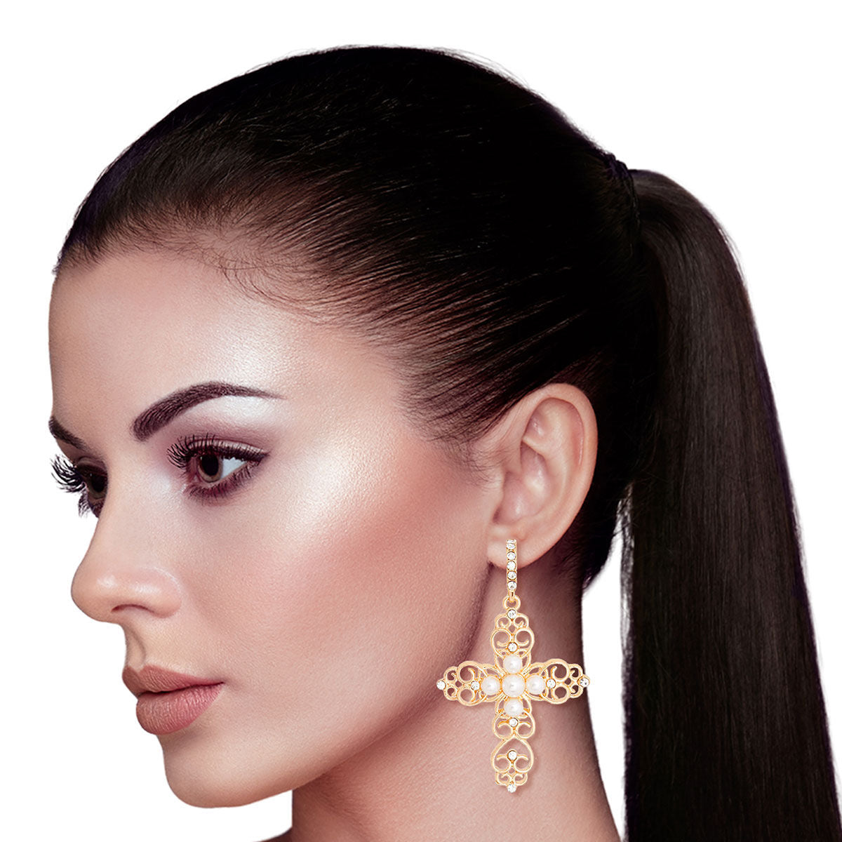 Cream filigree cross earrings elegant faith statement jewelry women