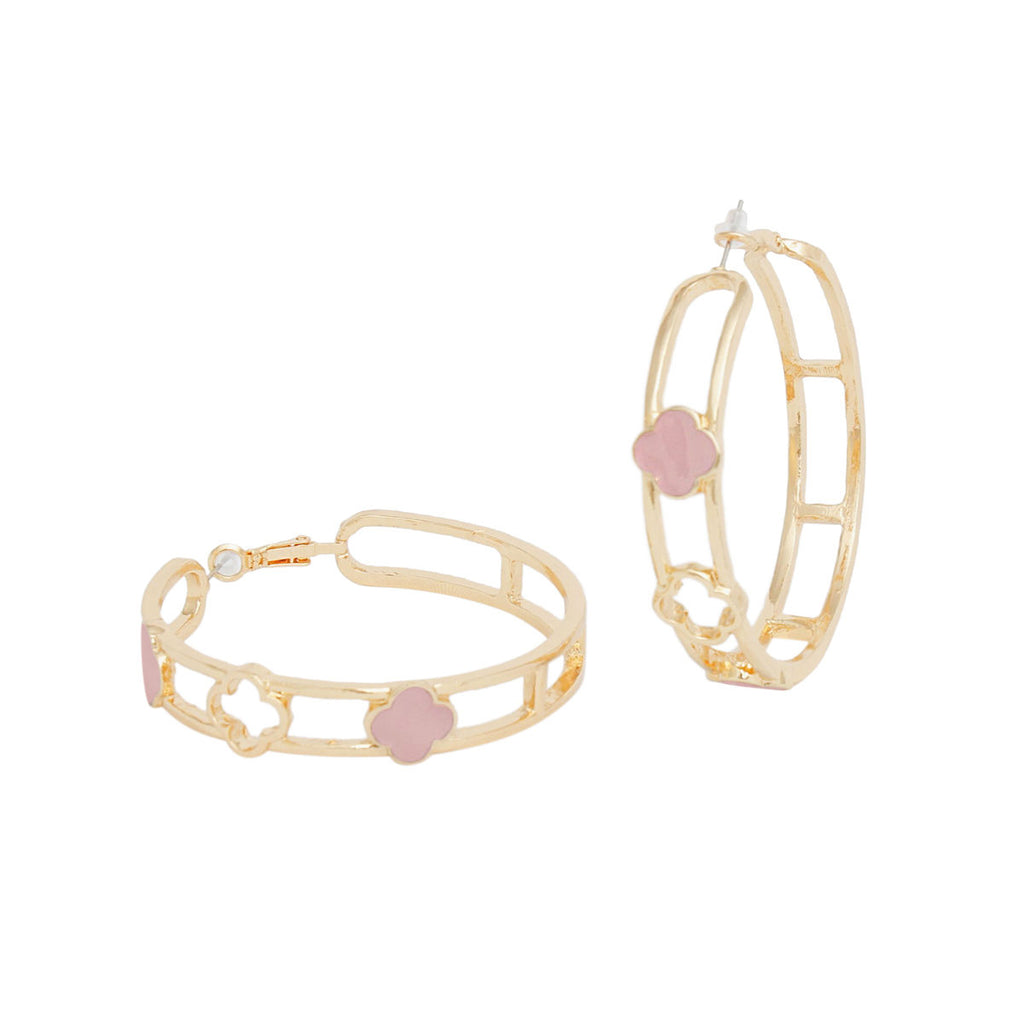 Hoops Gold Pink Clover Wide Earrings for Women Clover Earrings Hoops Gold Pink - Clover Wide Earrings for Women