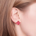Clover Earrings Studs Pink Rhinestone Quatrefoil