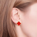 Clover Earrings Studs Red Rhinestone Quatrefoil