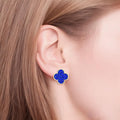 Clover Earrings Studs Blue Rhinestone Quatrefoil Clover Earrings
