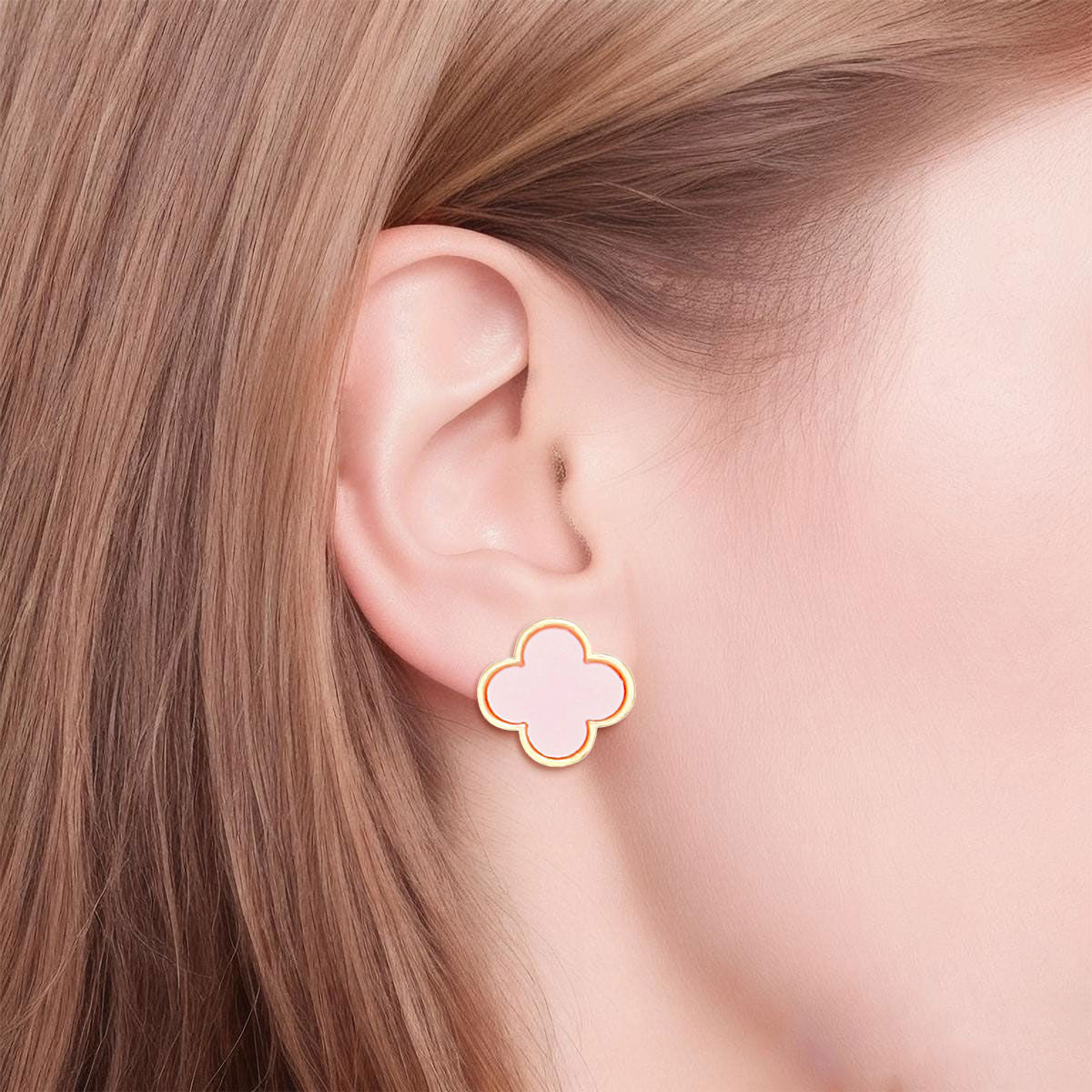Clover Earrings Studs Gold Pink Quatrefoil Clover Earrings For Women