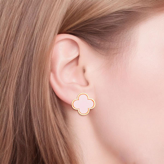 Clover Earrings Studs Gold Pink Quatrefoil Clover Earrings For Women