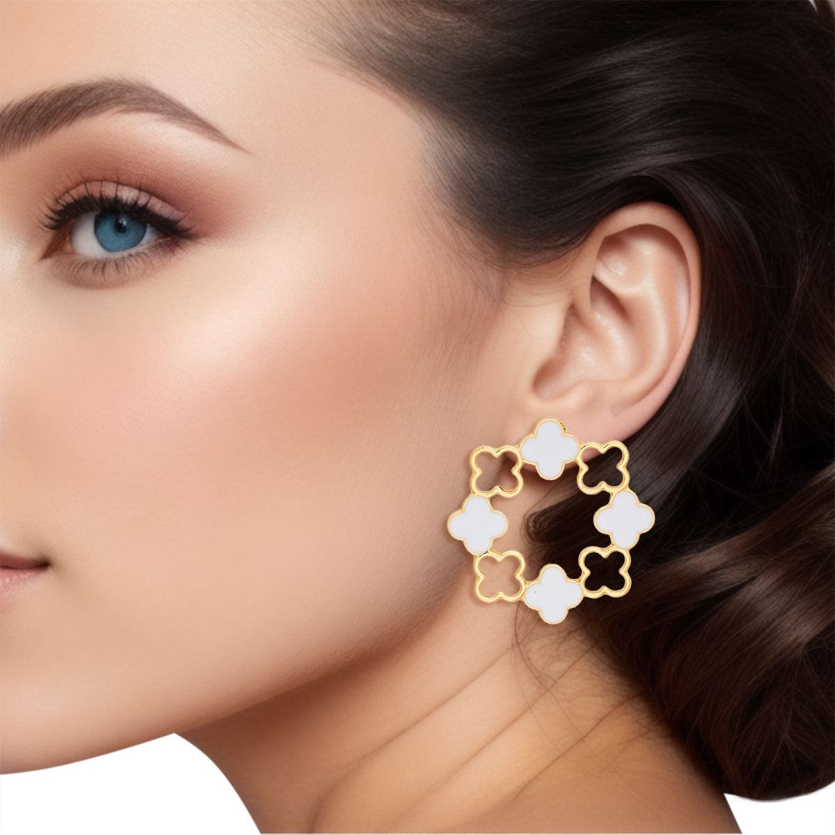 Clover Earrings Stud Gold Clover Wreath White Earrings for Women