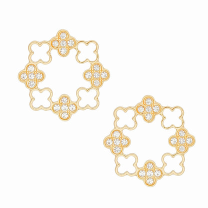 Clover Earrings - Stud Gold Clover Wreath Stone Earrings for Women
