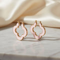 Hoop Pink Resin Gold Quatrefoil Clover Earrings