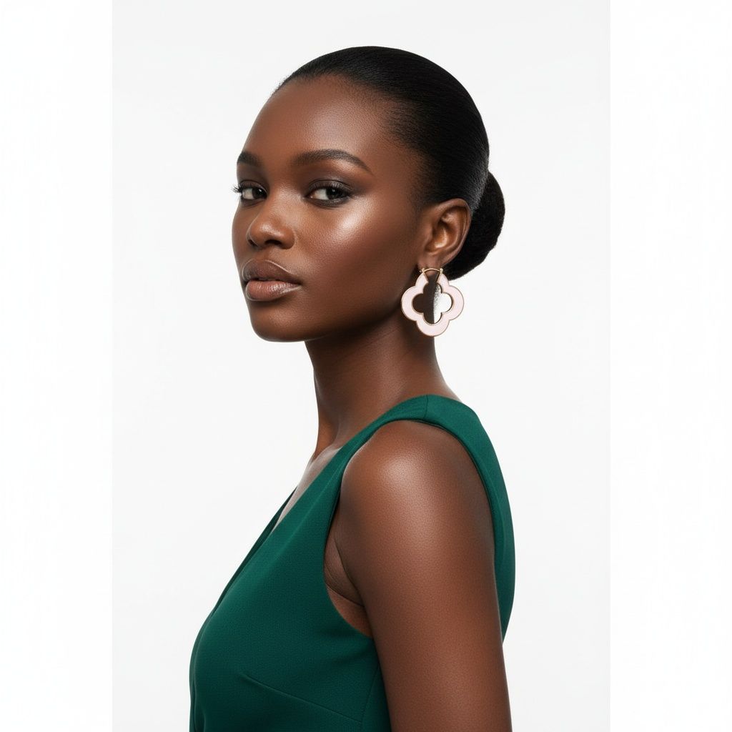 Hoop Pink Resin Gold Quatrefoil Clover Earrings