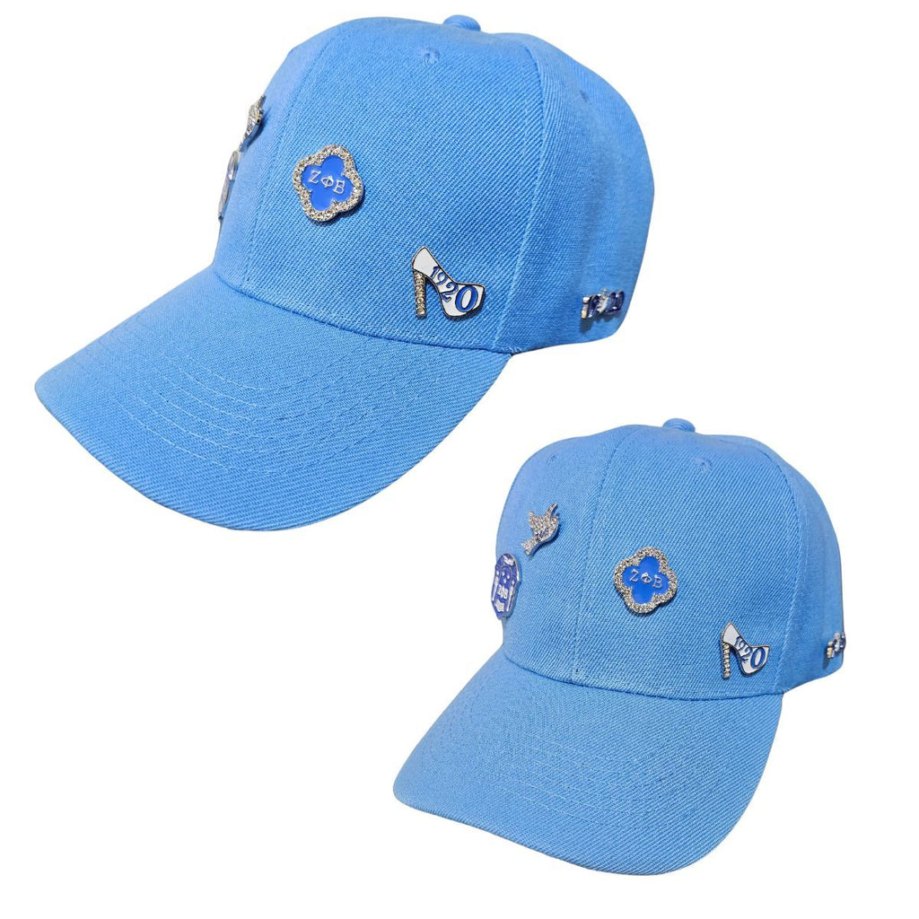 Blue 5 panel canvas baseball cap worn on head women front view