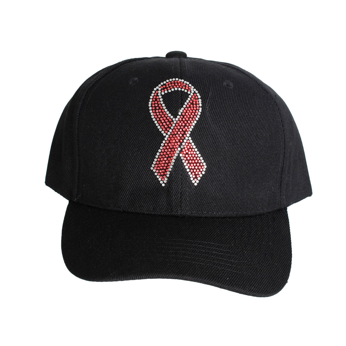 Black pink ribbon cap rhinestone pink ribbon detail close up awareness