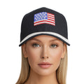 Black canvas American flag baseball cap women rhinestone patriotic hat