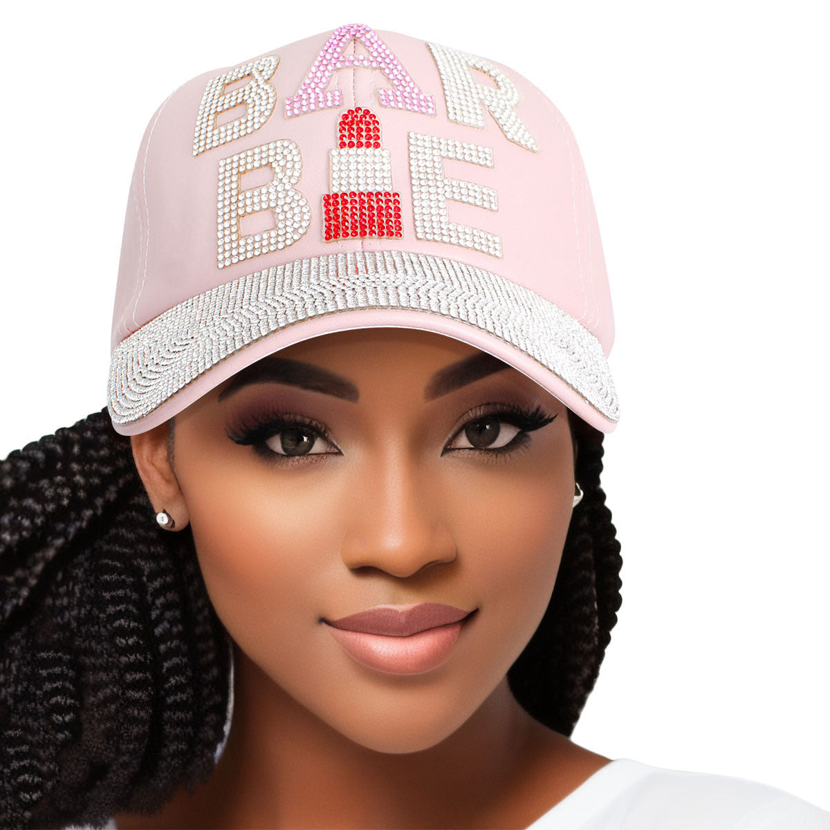 Pink leather Barbie baseball cap vegan leather rhinestone statement hat women