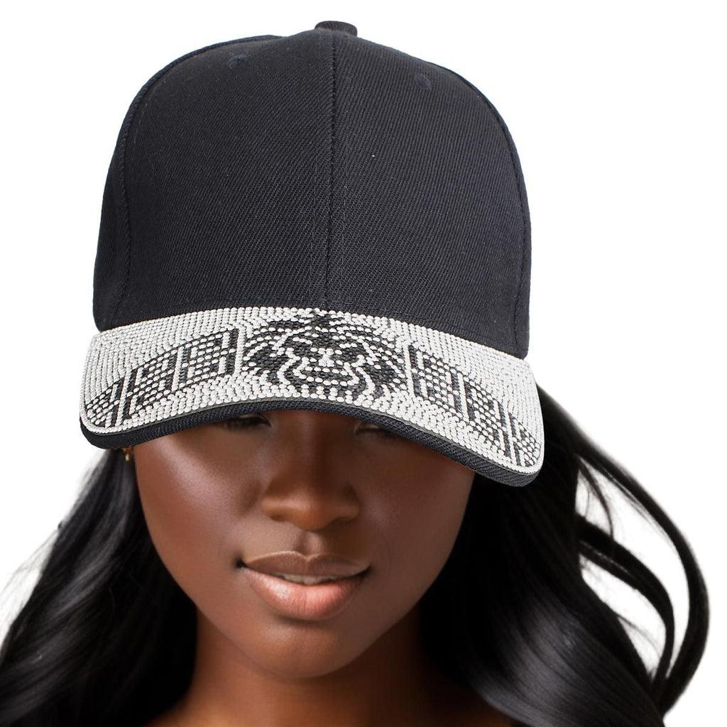 Black lion Greek bling baseball cap women luxury rhinestone visor hat