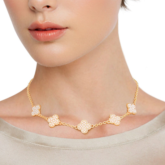 Clover Necklace Gold Cream Pearl Quatrefoil Clovers